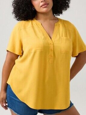 🆕️ 3X TORRID 'HARPER' YELLOW CHALLIS SHORT SLEEVE BLOUSE - V NECK